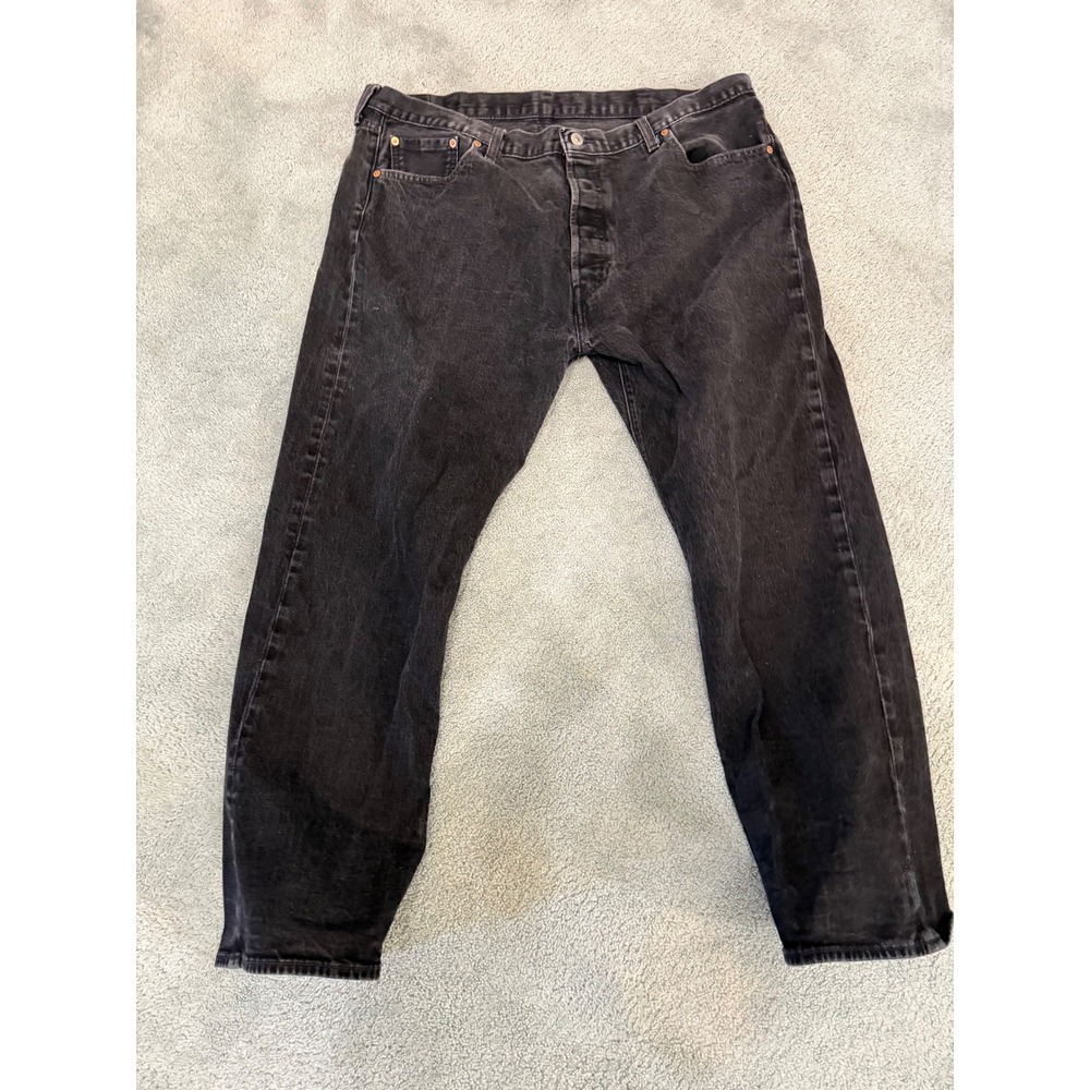 Levis 501 93 Straight Leg Jeans Mens 42x30 Black Faded Button Fly Denim W42 L30